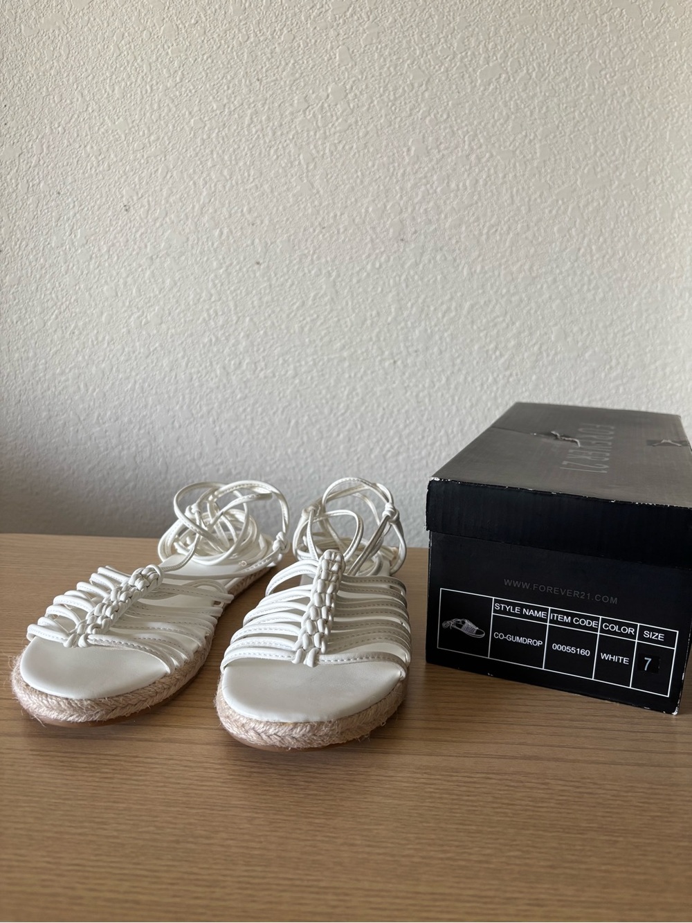 Forever 21 Women's White Faux Leather Braided Strappy Espadrille Sandals Size 7